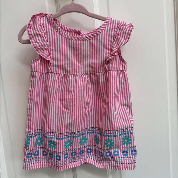 Healthtex 2T Girls Pink Striped Short Sleeve Blouse with Floral Design - Picture 1 of 5